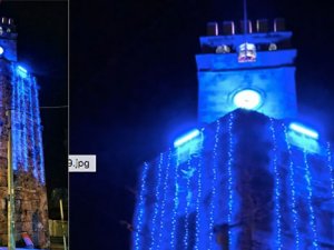 Antalya Saat Kulesi'nde mavi ışıkla Otizm için farkındalık 