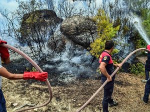Yatağan'da yangınla mücadelede görevliler ile gönüllüler çalışıyor