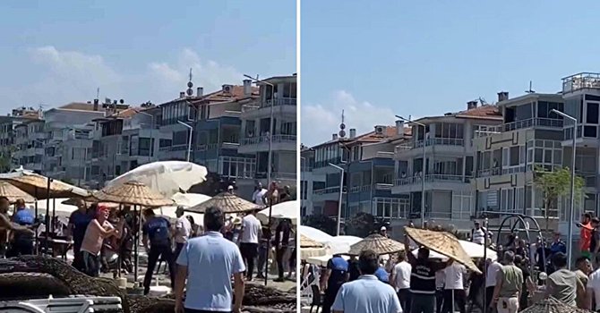 Halk plajına çöküp şezlongtan para alanlar ile zabıta tartıştı