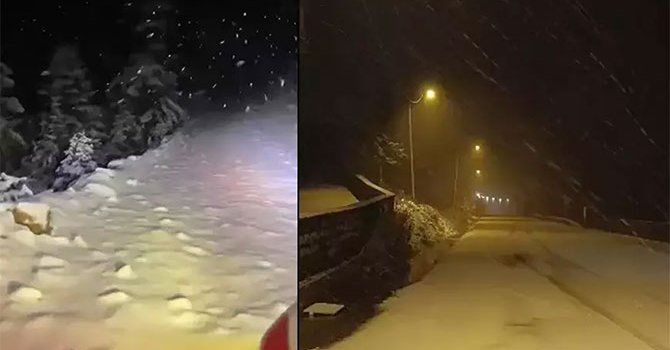 Uludağ'da Oteller Bölgesinda kar yağışı başladı