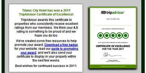 Titanic City'ye mükemmellik ödülü