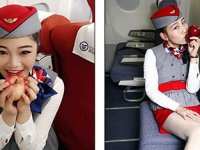 Hosteslerin öptüğü elmalar satılıyor