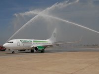 Germania uçağı sulu karşılandı